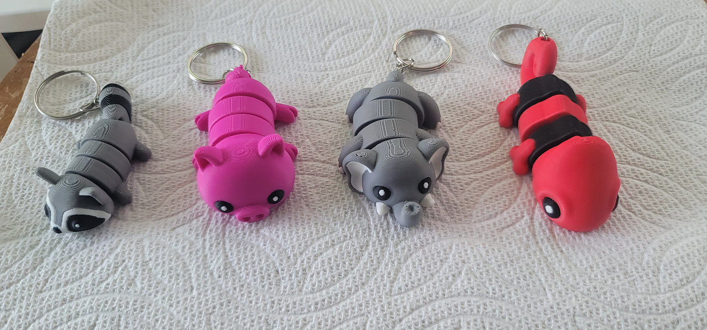 Flexi Raccoon Keychain 3D Printed Gray Articulated Animal Fidget Toy Gift Cute