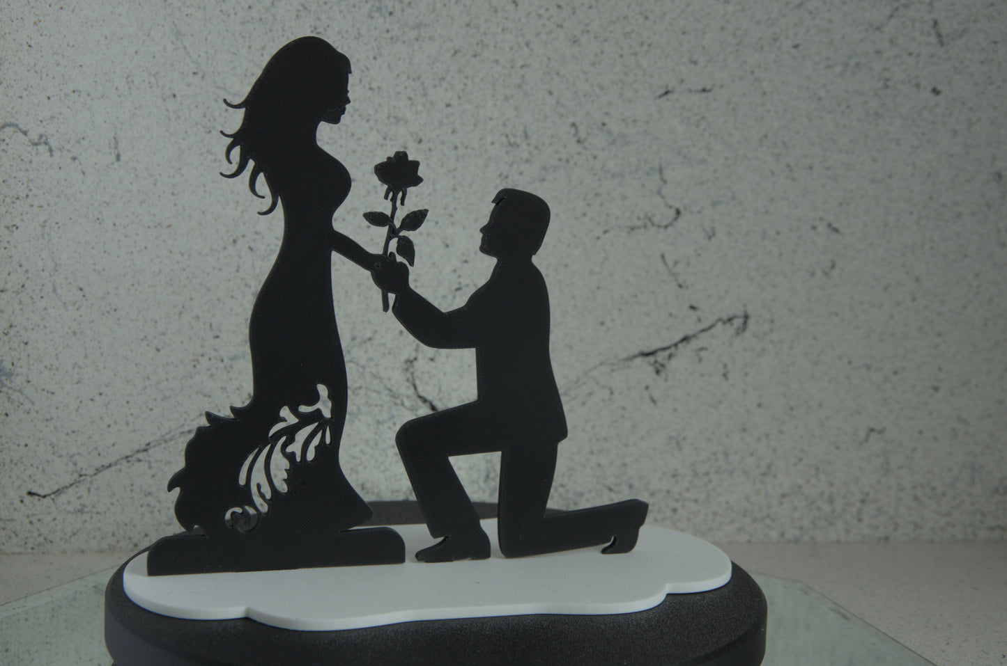 Romantic Kneeling Silhouette with Rose 3D Printed Couple Figurine Gift Décor