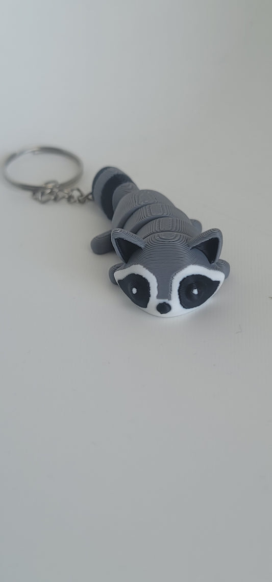 Flexi Raccoon Keychain 3D Printed Gray Articulated Animal Fidget Toy Gift Cute