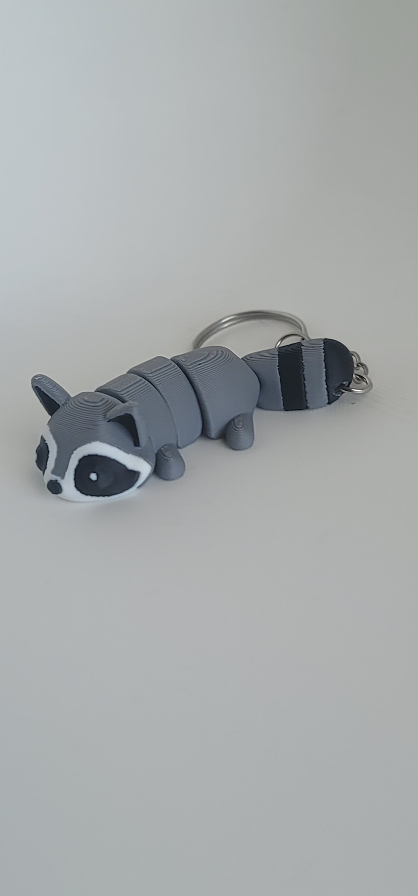 Flexi Raccoon Keychain 3D Printed Gray Articulated Animal Fidget Toy Gift Cute