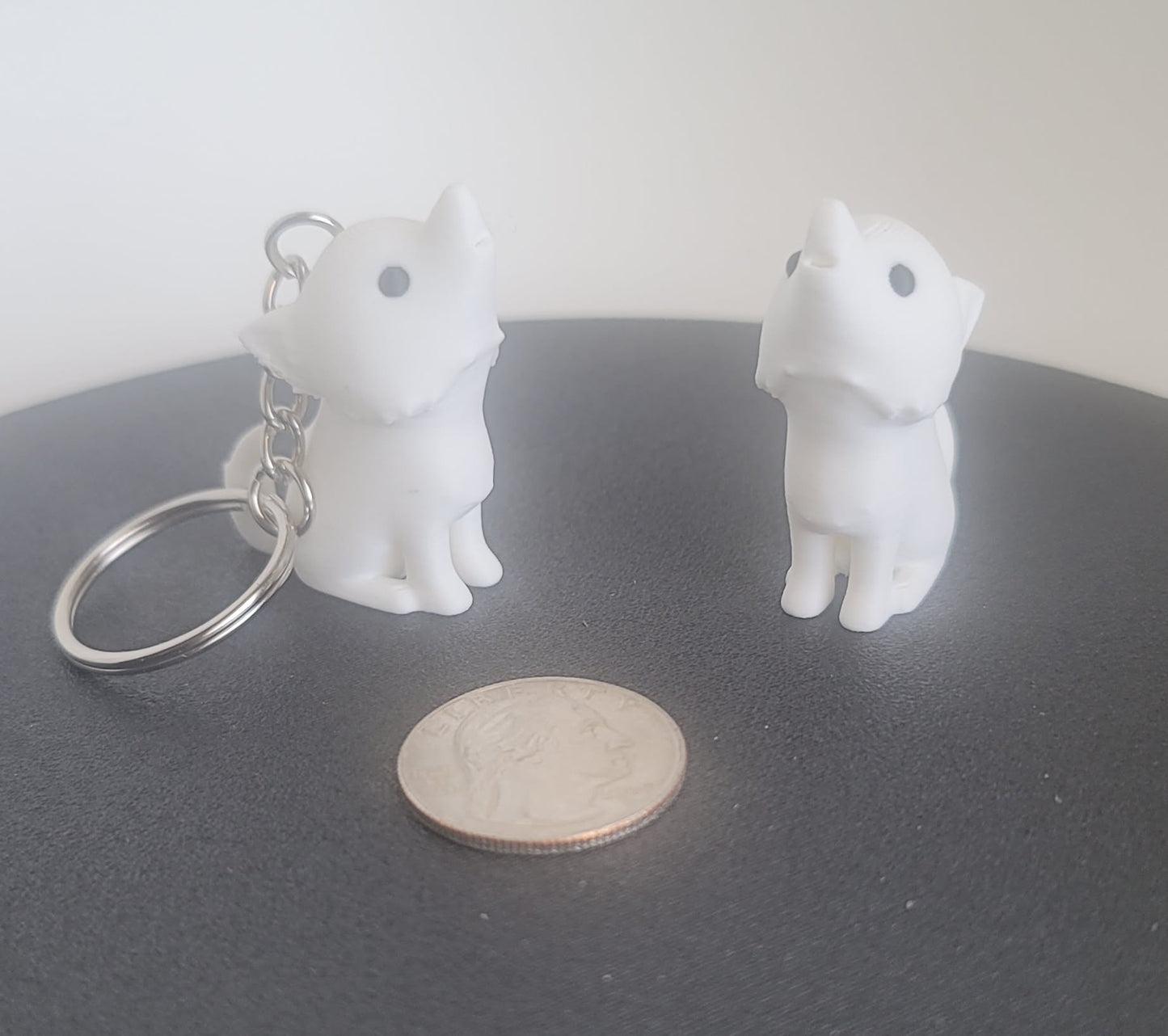 3D printed dire wolf keychain and desk toy, white, two wolves facing each other, handmade Reno NV