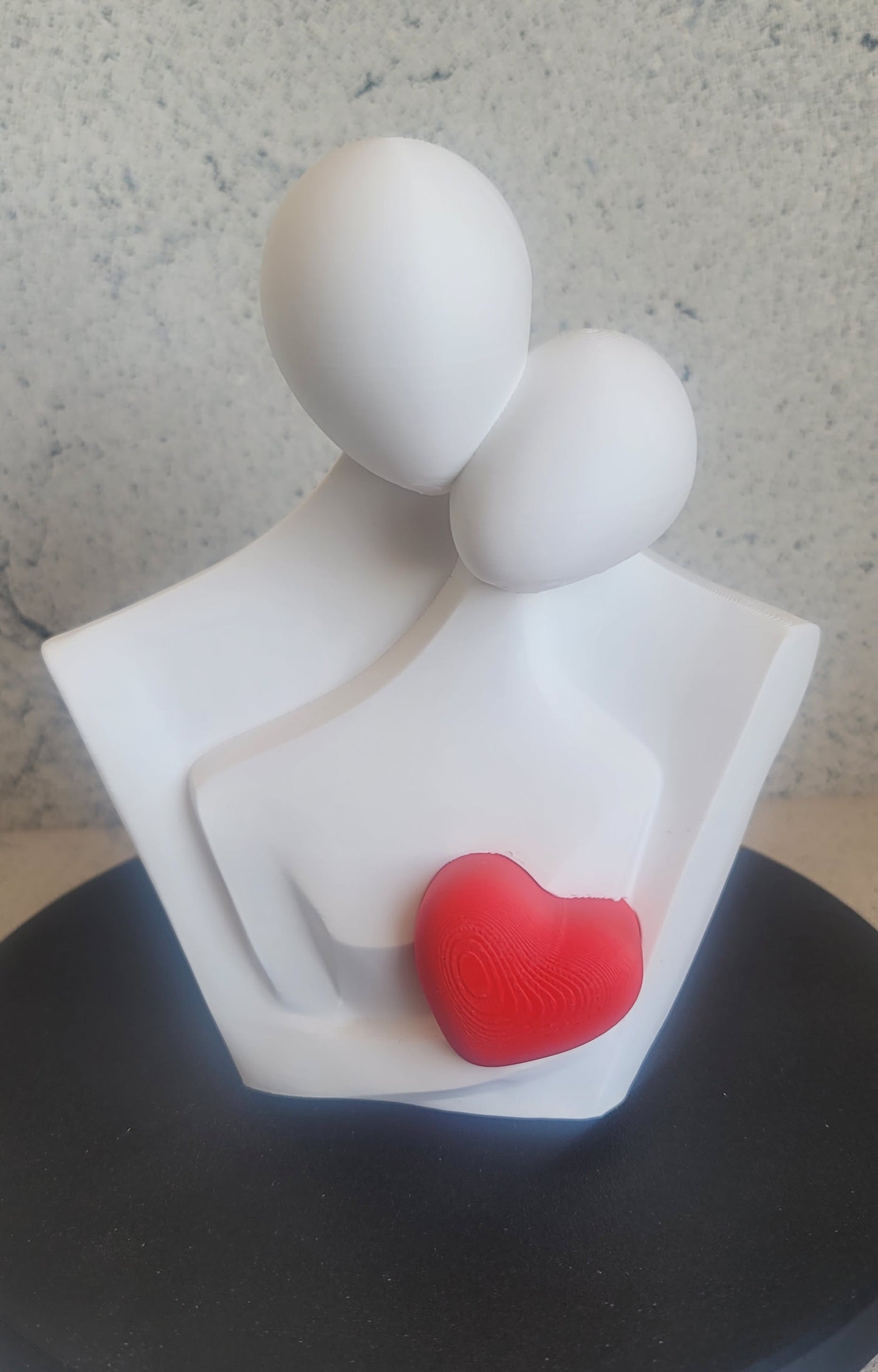 3D printed large couple figurine with red heart, approximately 6 inches tall, handmade in Reno NV by Woody Burns Home Creations