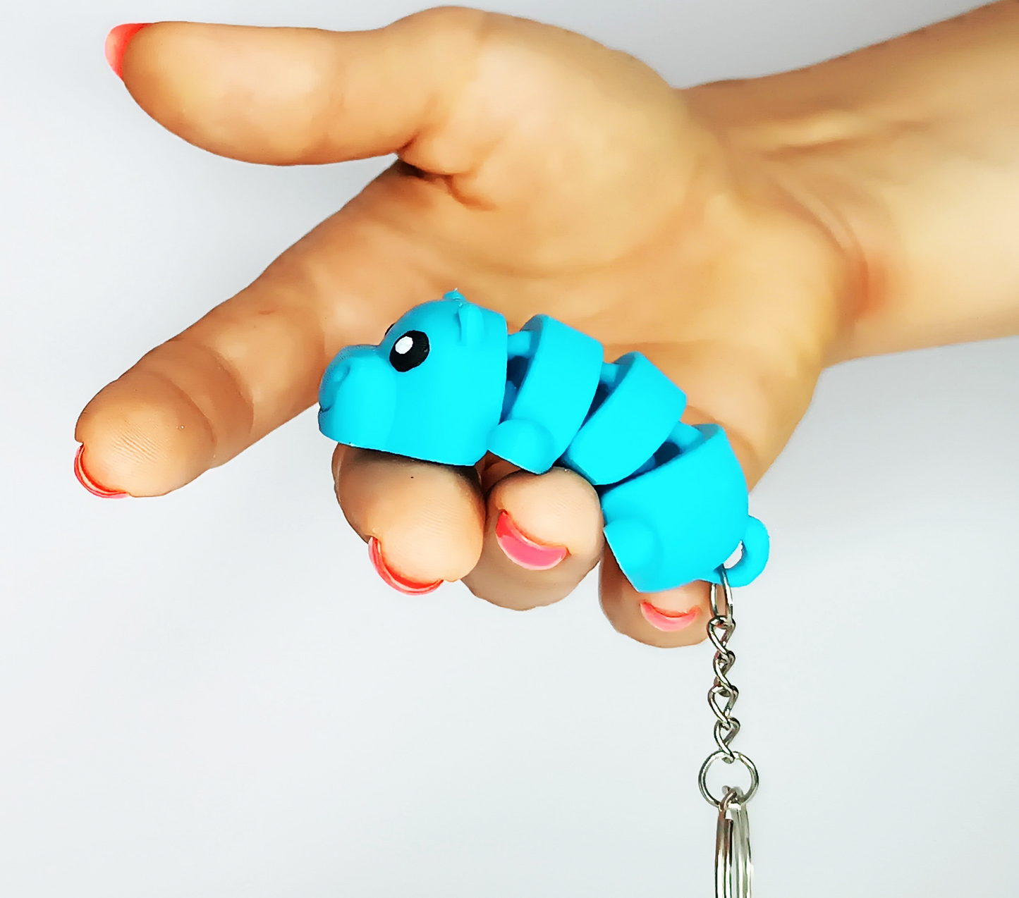 Flexi Hippo Keychain 3D Printed Articulated Animal Fidget Toy Handmade Gift