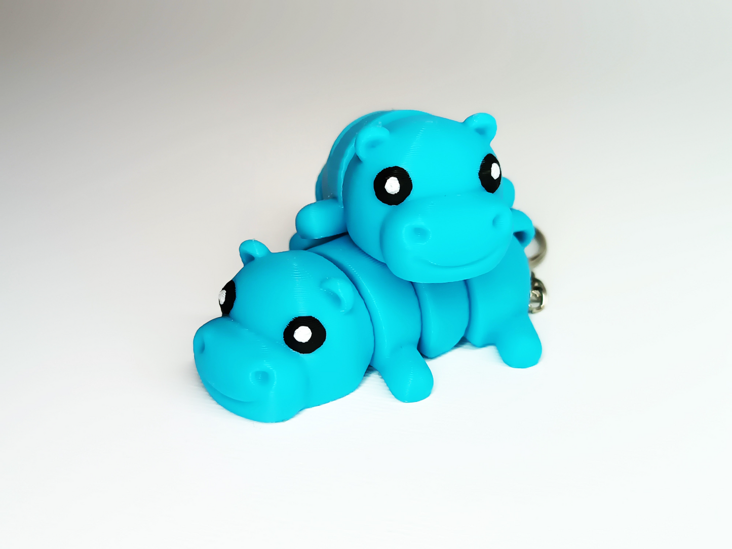 Flexi Hippo Keychain 3D Printed Articulated Animal Fidget Toy Handmade Gift