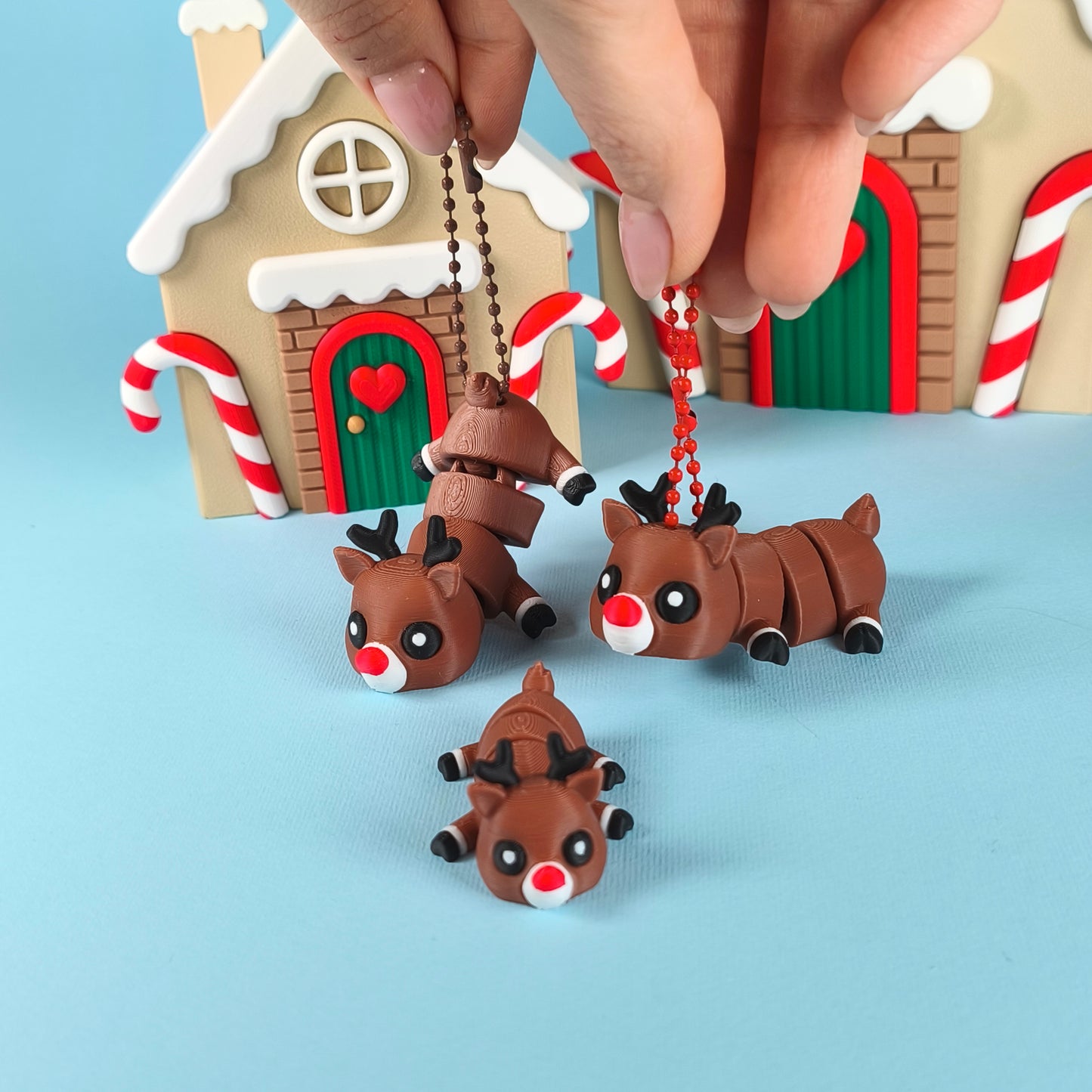 Flexi Rudolph Reindeer 3D Printed Articulated Christmas Fidget Keychain Gift
