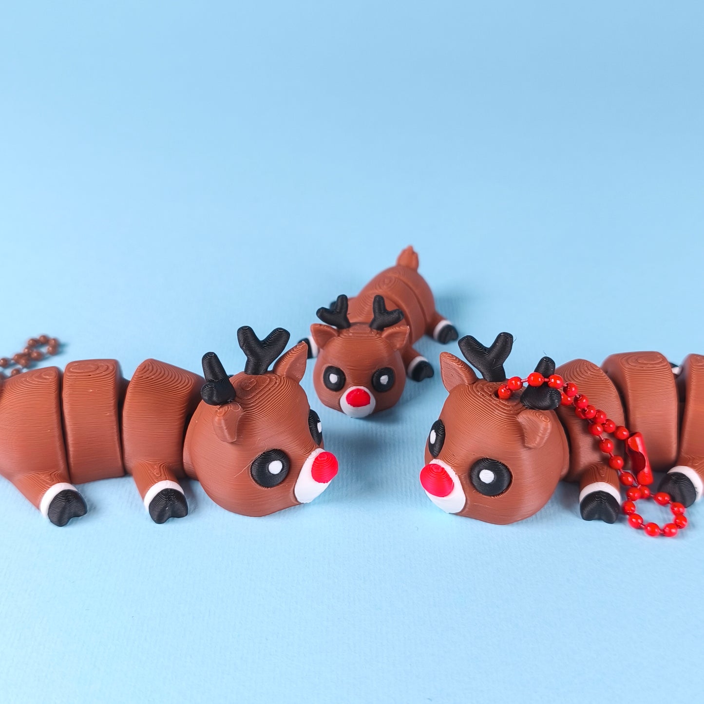 Flexi Rudolph Reindeer 3D Printed Articulated Christmas Fidget Keychain Gift