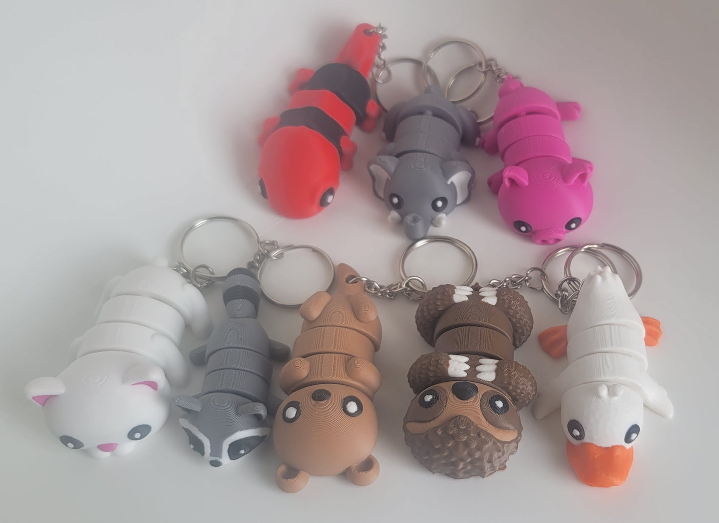 Build your own flexi keychain 5-pack bundle, handmade 3D printed animal keychains, Reno NV
