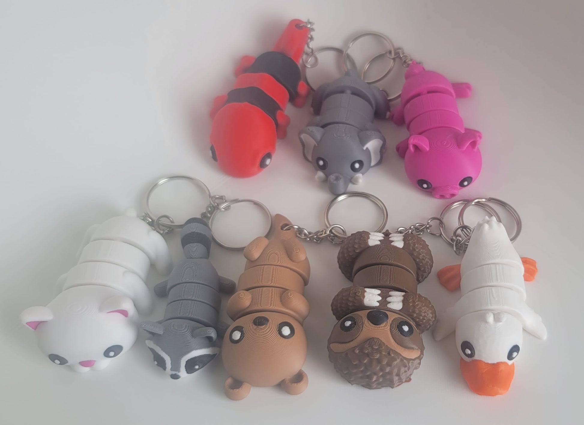 Build your own flexi keychain 5-pack bundle, handmade 3D printed animal keychains, Reno NV
