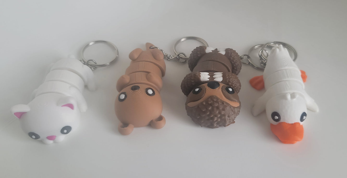 Flexi animal keychain 5-pack bundle assortment showing variety of animals, 3D printed